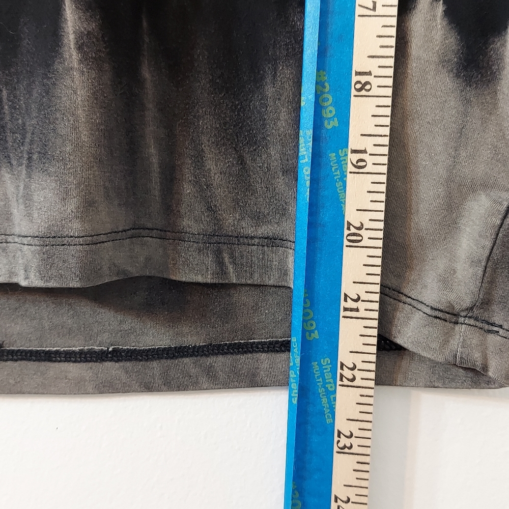 WetSeal Women's Black Tie Dye Bleached Shirt with Fun Fringe Cut Sleeves - Picture 9 of 15